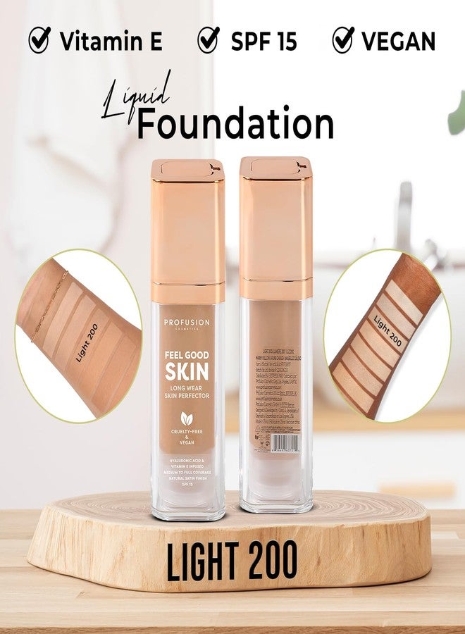 Profusion Cosmetics Feel Good Skin Foundation – Radiant Satin Finish, Buildable Coverage with SPF 15 Sun Protection, Hydrating, Lightweight, Vegan & Cruelty-Free Makeup (Light 200, 1) - Image 4